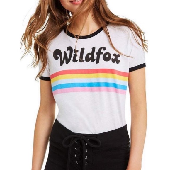 WILDFOX Striped California Logo Ringer Crew Tee - Picture 1 of 5